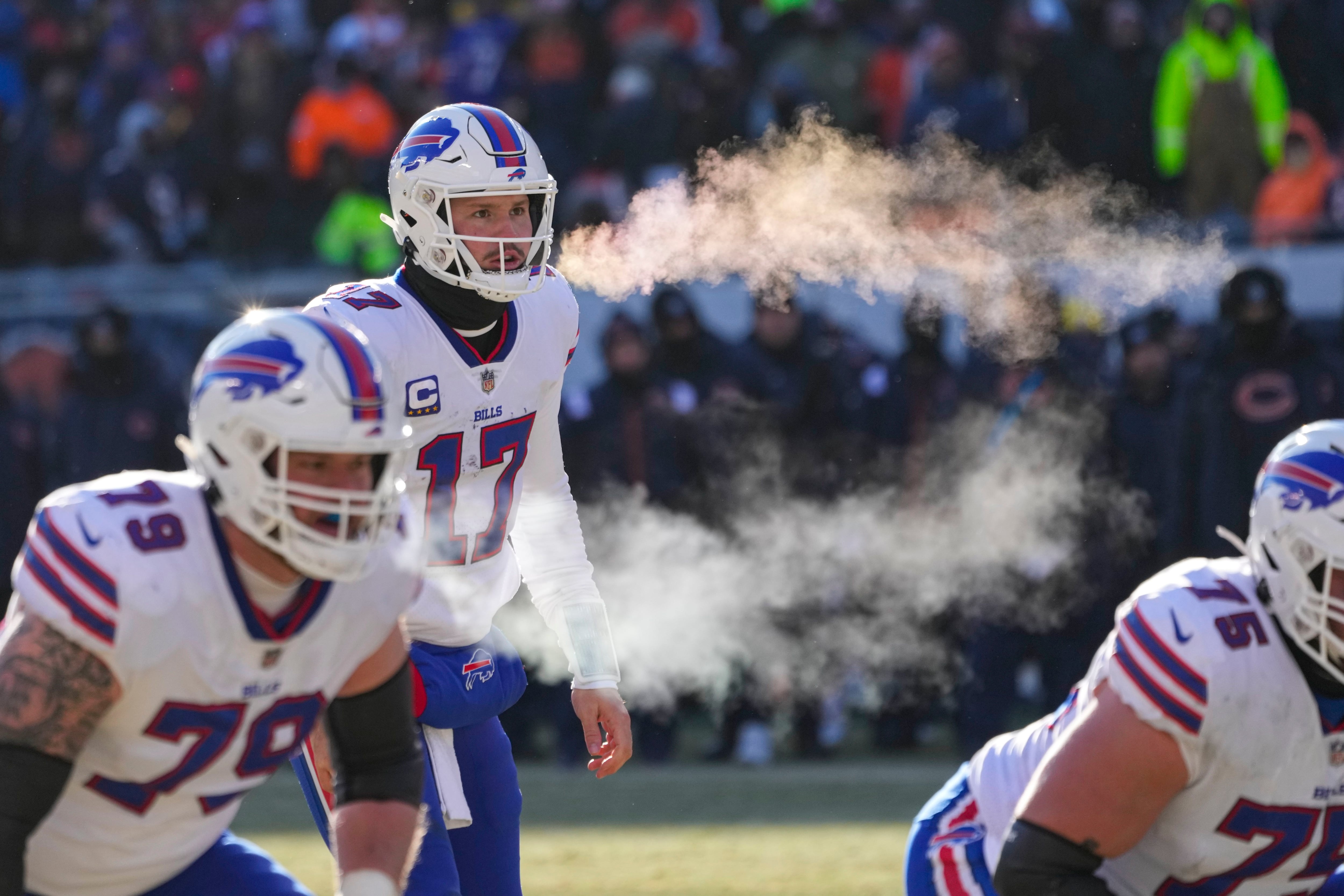 Devin Singletary of the Buffalo Bills celebrate as he scores a