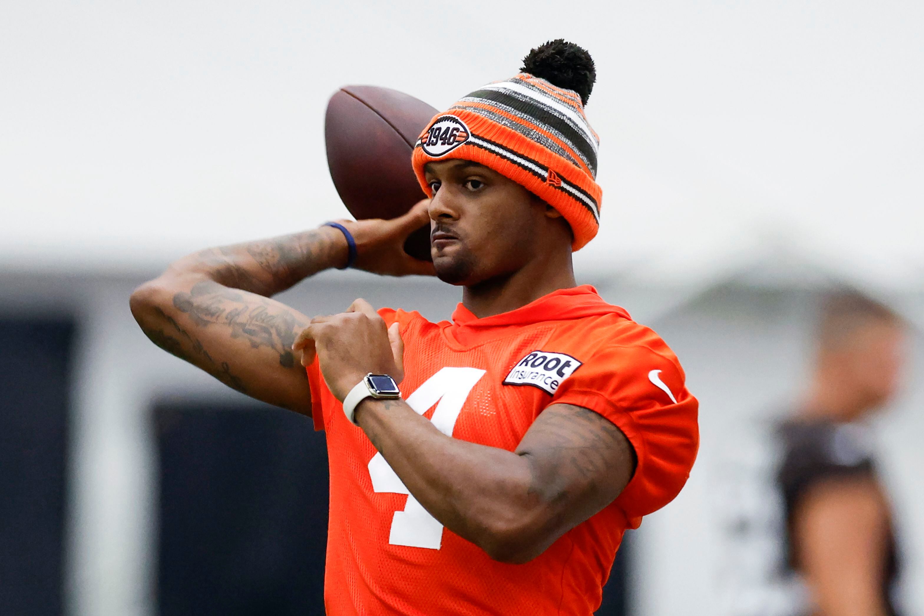 Cleveland Browns' Deshaun Watson, Myles Garrett & Greg Newsome address  media before training begins 