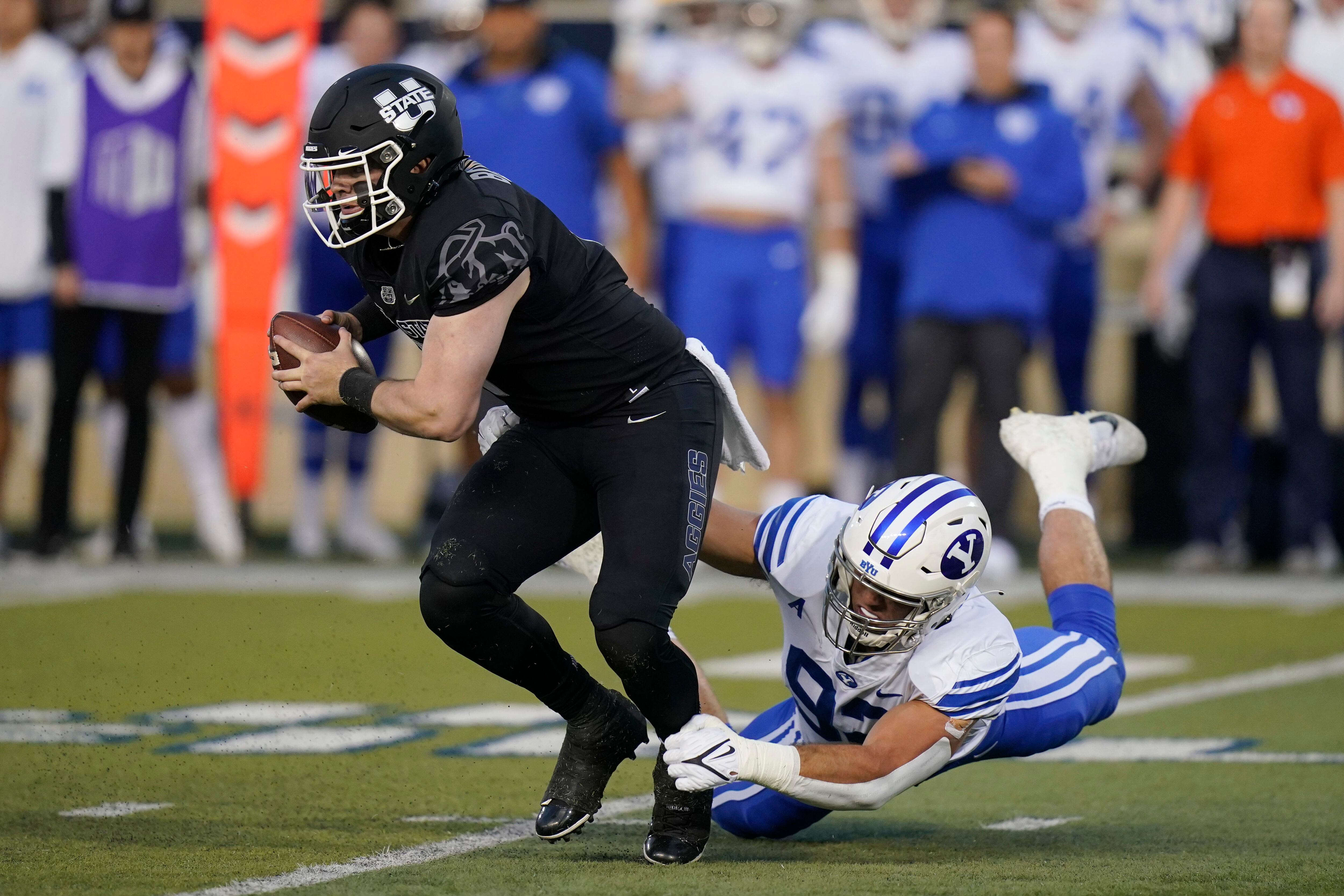 BYU running back Tyler Allgeier (25) takes knee during an NCAA college  football game against Virginia Saturday, Oct. 30, 2021, in Provo, Utah. (AP  Photo/George Frey Stock Photo - Alamy