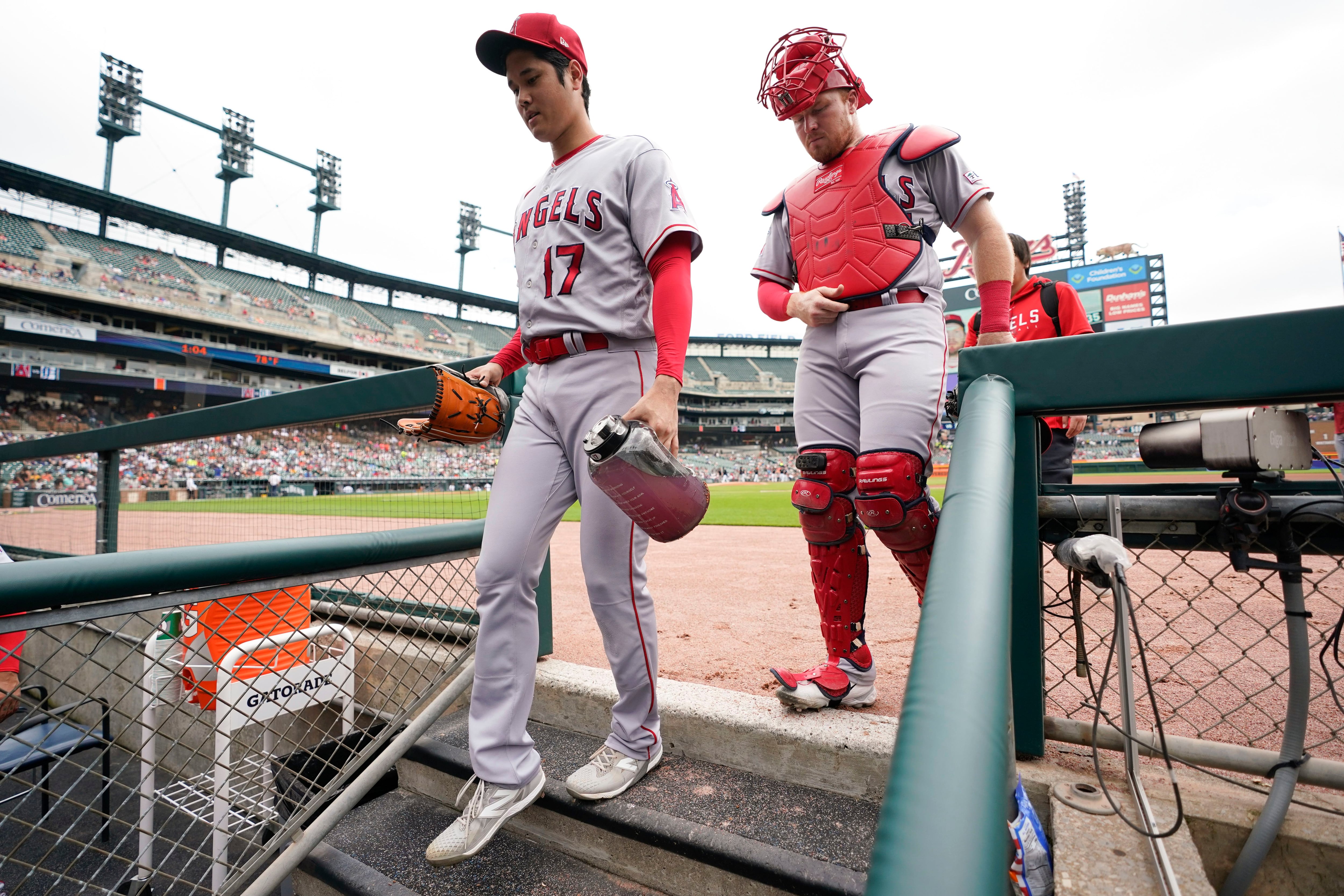 Shohei Ohtani of the Los Angeles Angels, wearing a samurai warrior