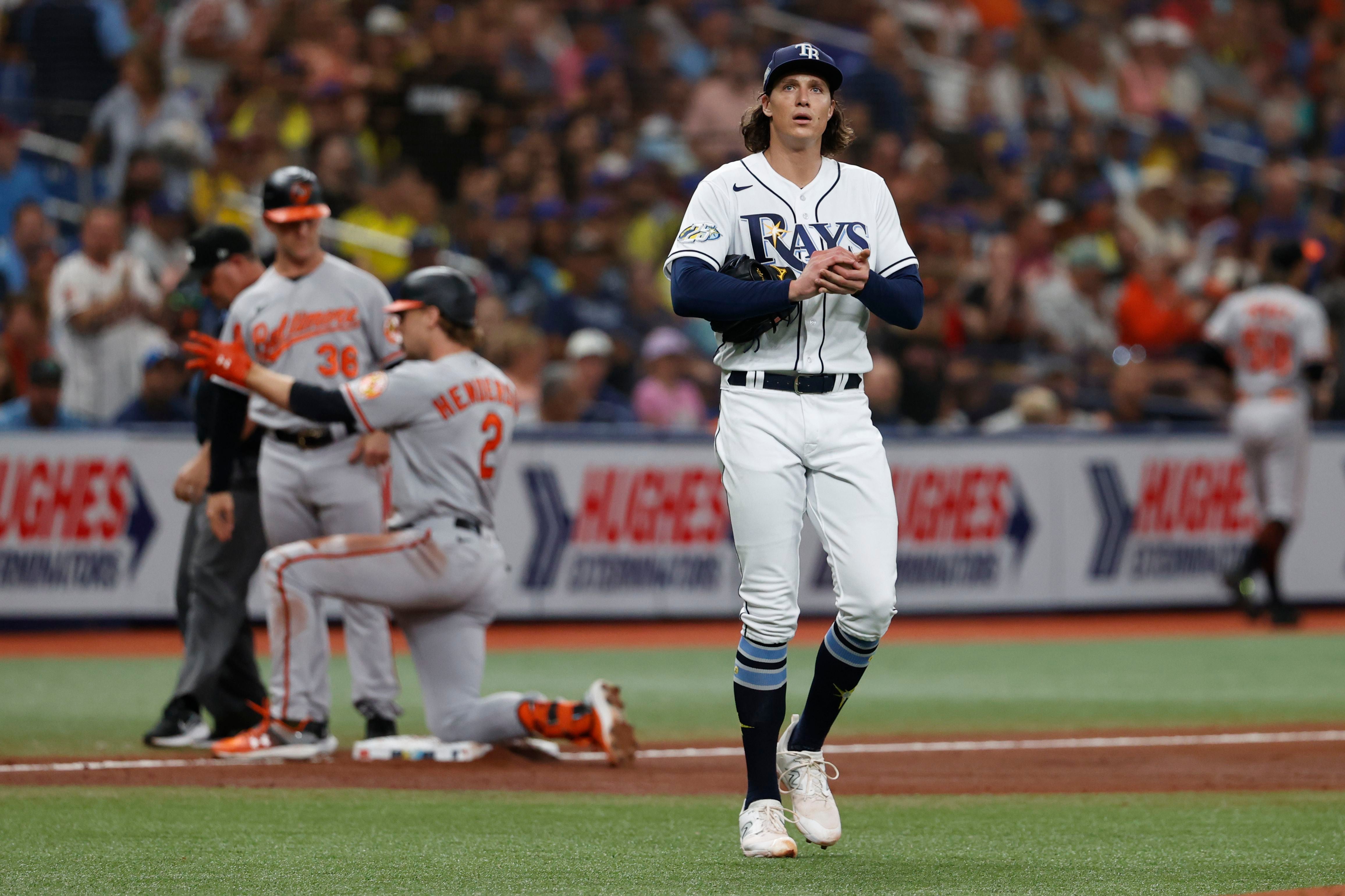 Tampa Bay Rays' Randy Arozarena reacts after hitting a double against the  New York Yankees during the third inning of a baseball game Saturday, Aug.  26, 2023 in St. Petersburg, Fla. (AP