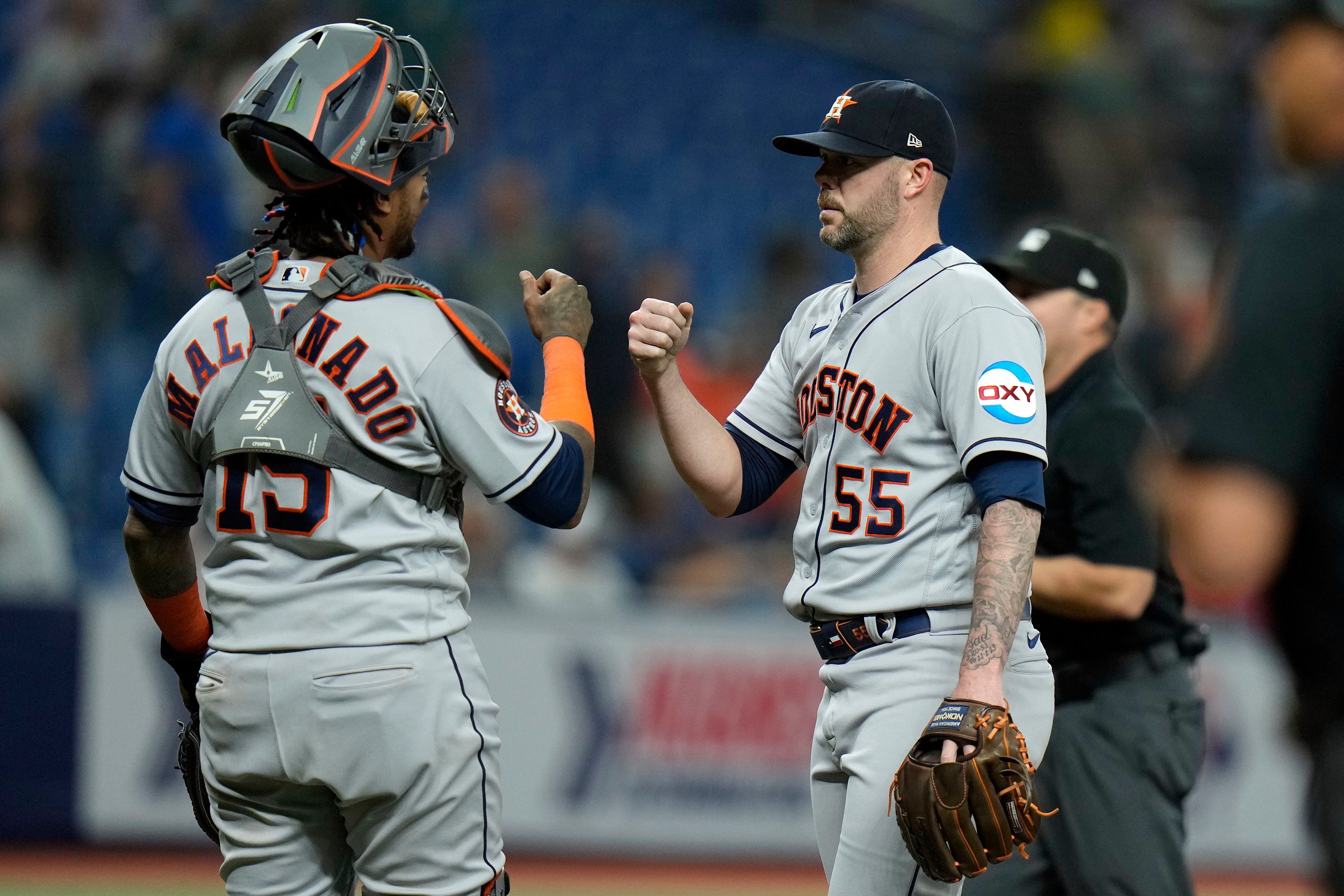 Tampa Bay Rays' Jose Siri draws a walk from Houston Astros