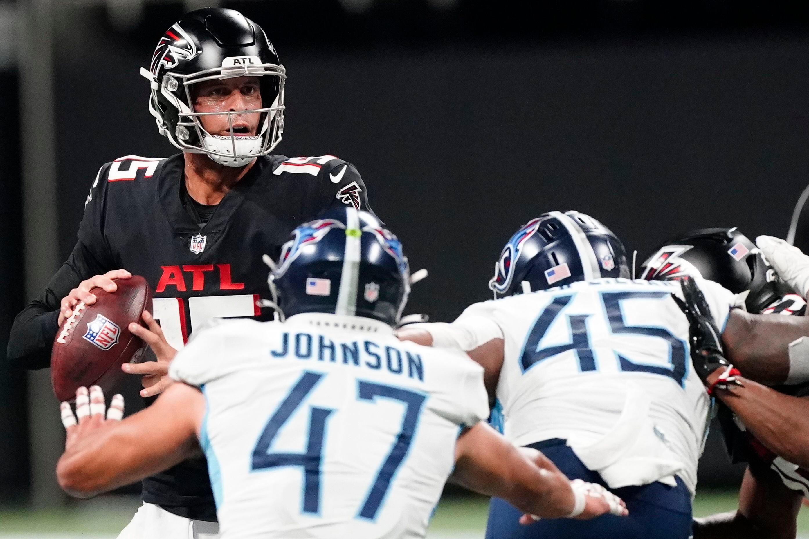 Woodside, Barkley throw TDs as Titans stop Falcons 23-3 - The San Diego  Union-Tribune