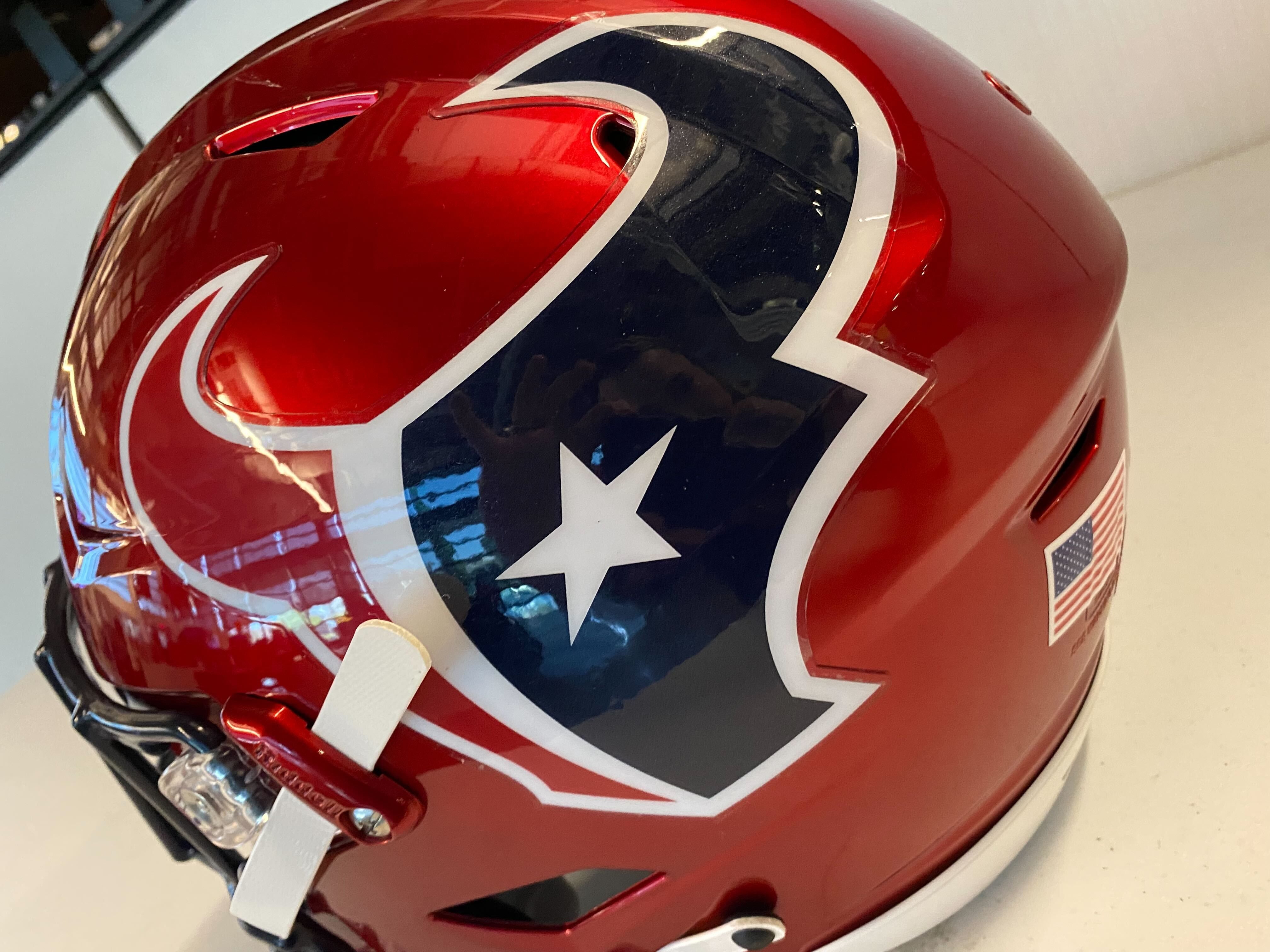 Houston Texans unveil new ‘Battle Red’ helmet to be worn during 2022 season.