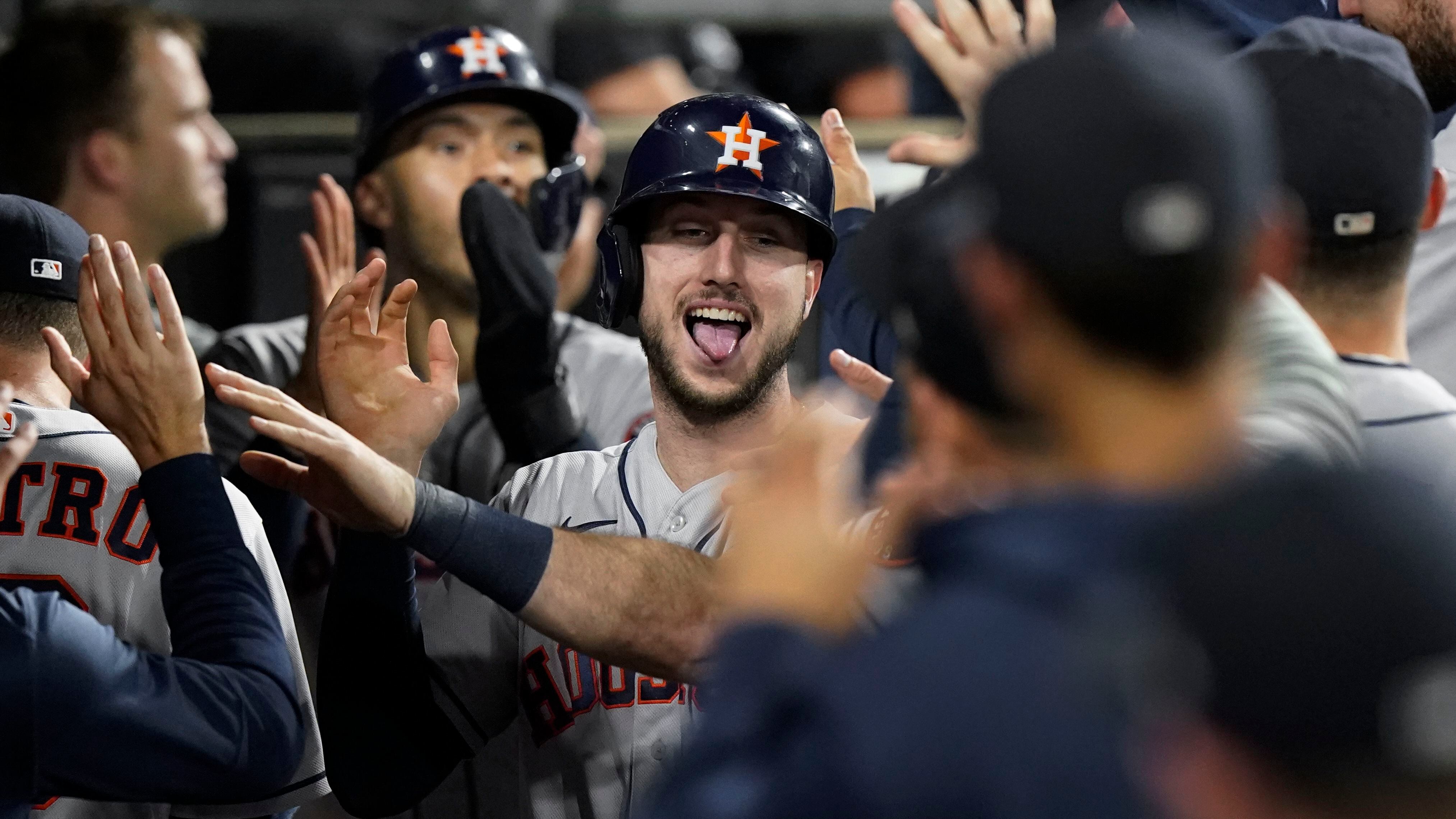 Chicago White Sox starting pitcher Dylan Cease throws to a Houston Astros  batter during the first inning of a baseball game in Chicago, Friday, July  16, 2021. (AP Photo/Nam Y. Huh Stock